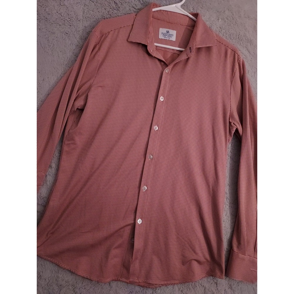 Mizzen Main Shirt Mens Large Trim Fit Performance Stretch Pink Check Preppy L
